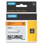 DYMO 18435 - 5,5m zwart op oranje / IND Rhino vinyl tape / zelfklevend / 12mm (origineel)
