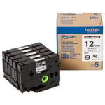 Brother HGe-231V5 hoge resolutie tape zwart op wit (5 stuks) 12mm x 8m (origineel)