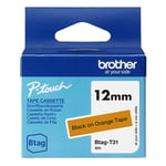 Brother Btag-T31 niet-gelamineerde tape zwart op oranje 12 mm (origineel)