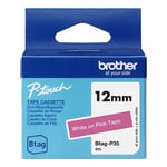 Brother Btag-P35 niet-gelamineerde tape wit op roze 12 mm (origineel)