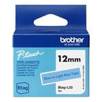 Brother Btag-L33 niet-gelamineerde tape blauw op lichtblauw 12 mm (origineel)