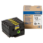 Brother HGe-631V5 hoge resolutie tape zwart op geel 12mm x 8m 5 stuks (origineel)