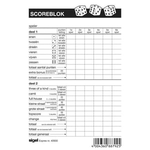 Sigel Yahtzee scoreblok / 105mm x 148mm / 100 vel