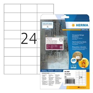 Herma 4695 folie etiketten / weerbestendig / A4 / 70 x 37 mm / wit / 600 etiketten