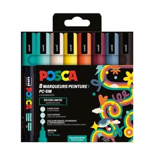 POSCA PC-5M verfmarkerset / Retro kleuren / ronde punt / 1,8 - 2,5 mm / 8 stuks