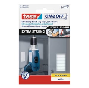 Tesa 55228-03 klittenbandstrips extra sterk / wit / zelfklevend / 2 stuks