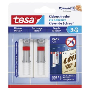 Tesa 77765-00000-00 klevende schroef / voor tegels en metaal / wit / 3 kg (per stuk) / 2 stuks