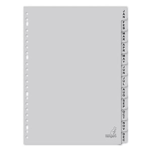 Kangaro plastic indexen / A4 / grijs / plastic / 12 tabs / 23-gaats / 120 micron