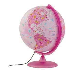 Atmosphere wereldbol met verlichting / roze / met illustraties / 30 cm