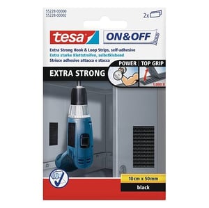 Tesa 55228-00 klittenbandstrips extra sterk / zwart / zelfklevend / 2 stuks