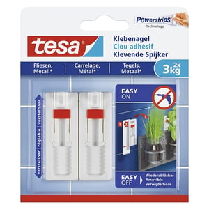 Tesa verstelbare klevende spijker / tegels en metaal / wit / 3 kg (per stuk) / 2 stuks